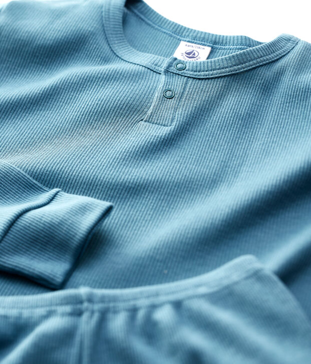 Pyjama uni  en coton et lyocell enfant bleu